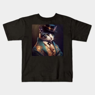 Cat in top hat, jacket and waistcoat Kids T-Shirt